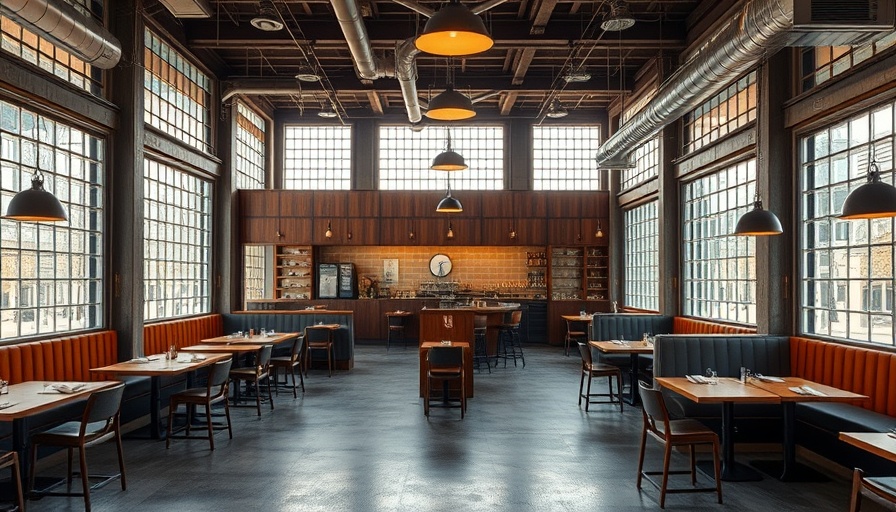 Modern industrial restaurant with retro design elements.
