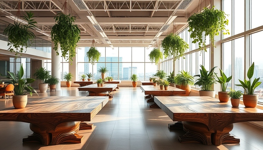 Earth Centric Design office with natural elements and city views.