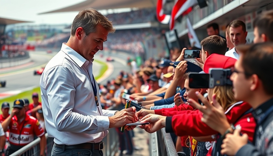 Formula 1 event: Man signing autographs for excited fans.
