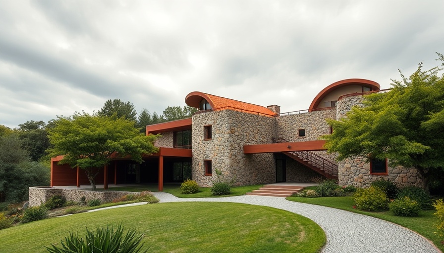 Les Barraques House architecture featuring stone and terracotta design.