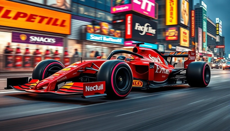 Formula One PepsiCo partnership promotional image with race car and snacks.