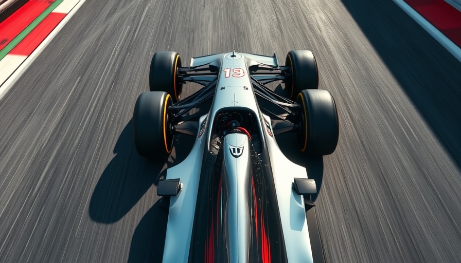 Dynamic Formula 1 car on track top view.