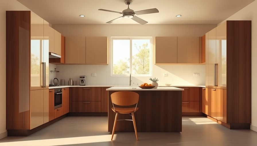 Elegant mid-century modern kitchen with minimalist decor and sleek cabinets.
