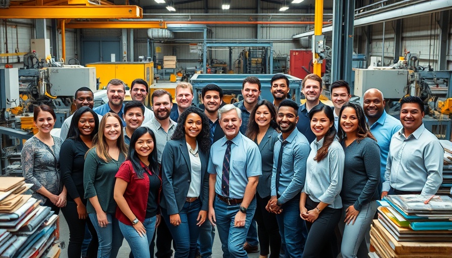 Fabricators gather in industrial setting for marble granite collaboration.