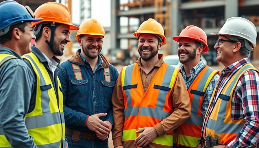 Group of construction workers laughing, highlighting AI limitations on construction jobsites.