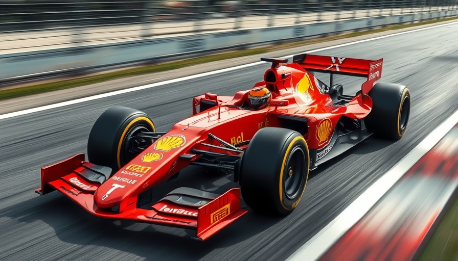 Red Formula 1 car racing for F1 podium finishes at high speed.