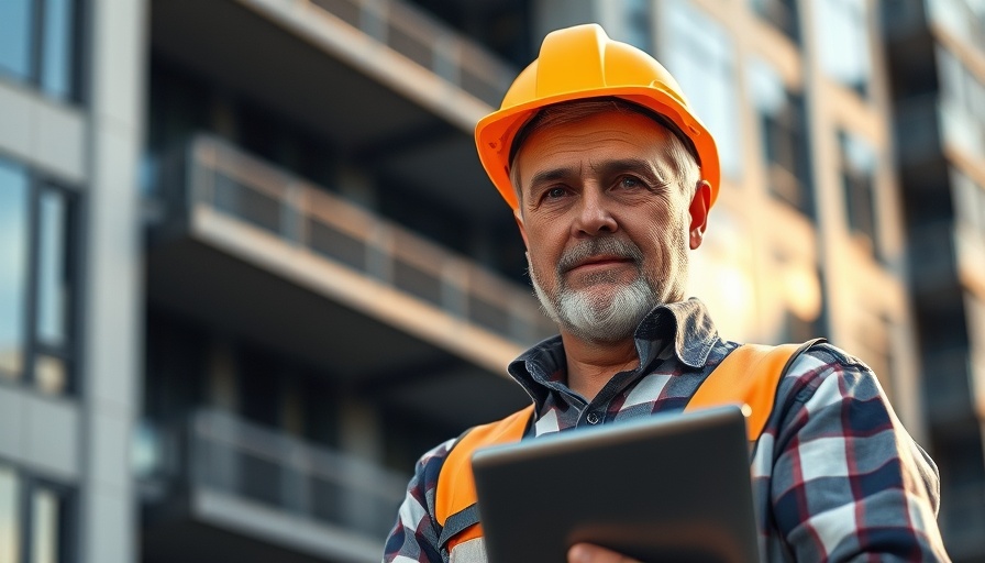 Construction worker using tablet, related to truck software platform.