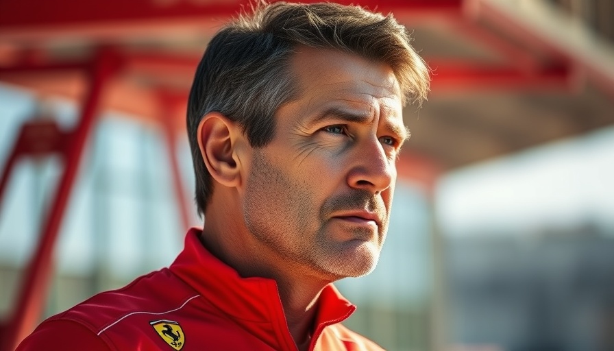 Mature man in Ferrari gear contemplating under bright sunlight.