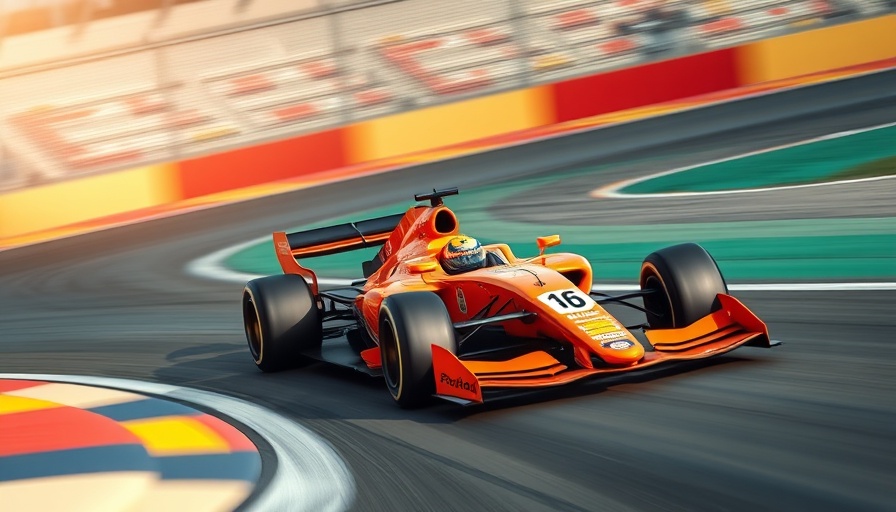 Orange Formula 1 car in 2026 pre-season testing on colorful track.