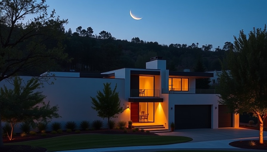 Modern Sonoma Ridge house architecture at twilight.