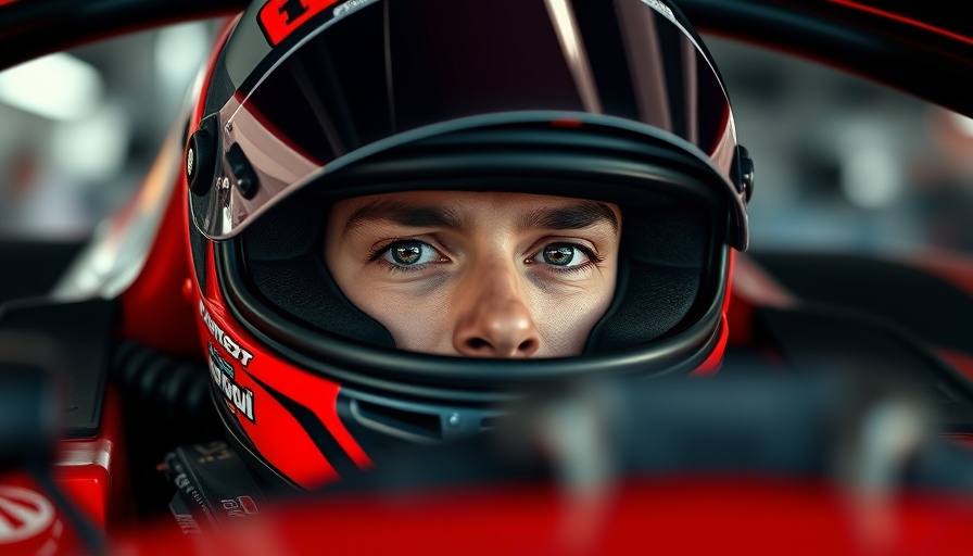 Formula 1 driver focused inside cockpit, vibrant helmet design.