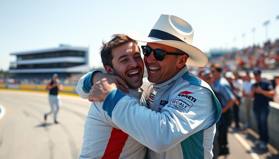 Trackhouse Racing Daniel Suarez celebration at racetrack event.
