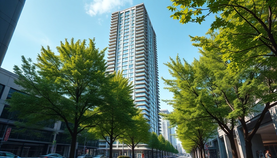 Opportuna Residential Tower amid trees and urban setting.