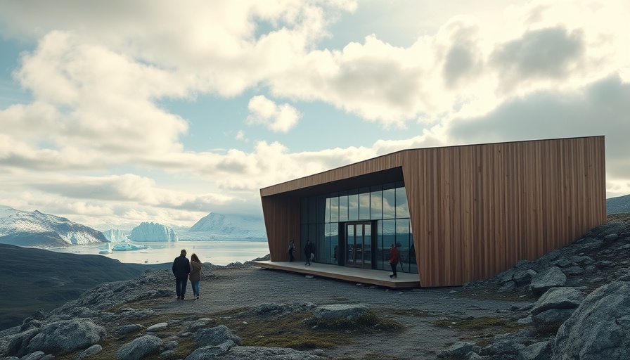 Modern visitor center with sleek design amidst Arctic landscape.