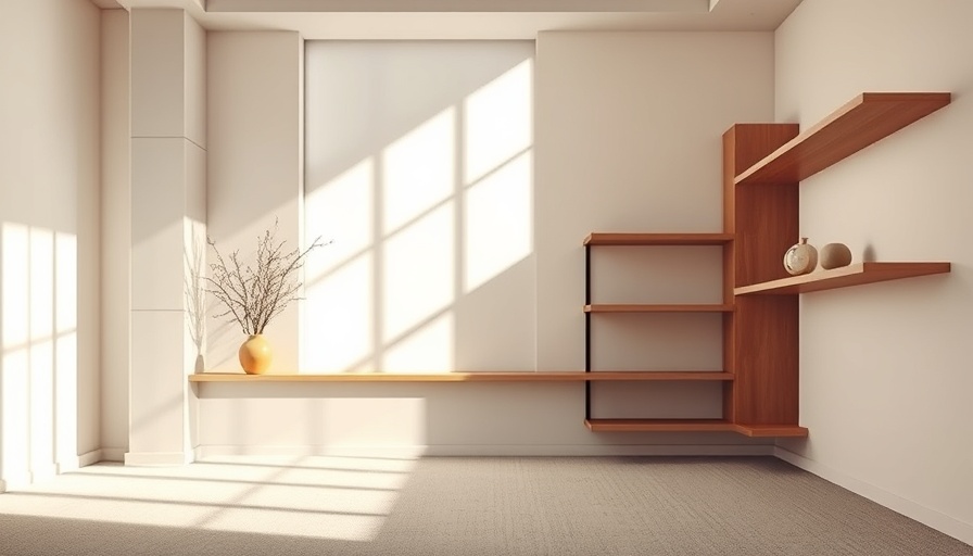 Sakuragawa Apartment Renovation showcasing minimalist wooden shelving and natural light.