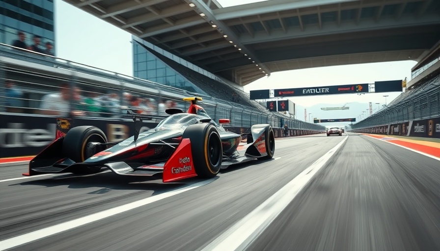 Berlin E-Prix race car speeding on track with vibrant colors.