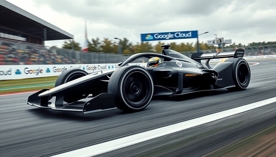 Sleek Formula E car at Berlin E-Prix racing with Google Cloud backdrop.