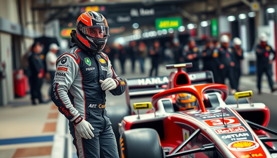 Formula 1 driver in pit lane showcasing seat fit, team members around.