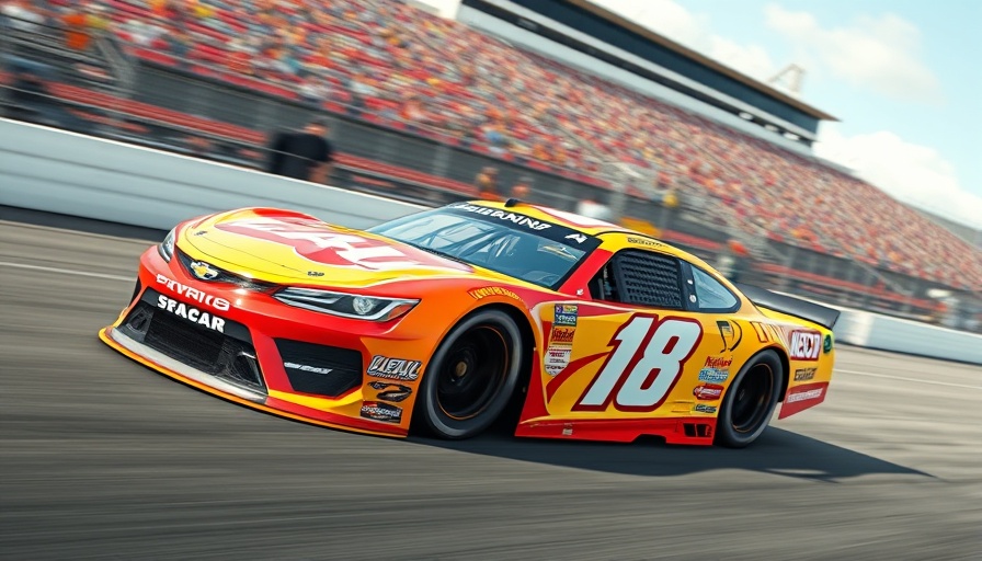 NASCAR in-season challenge: Dynamic race car speeding on track.