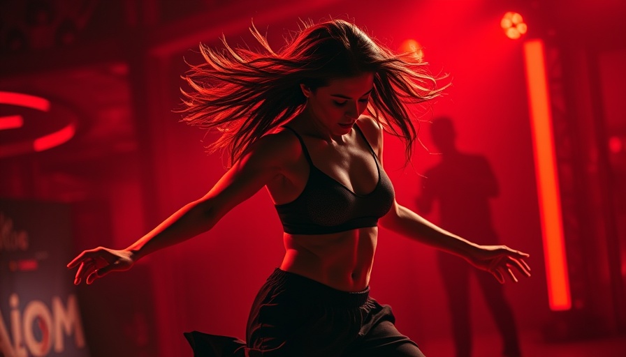 Energetic dancer in red lighting, capturing movement and grace.