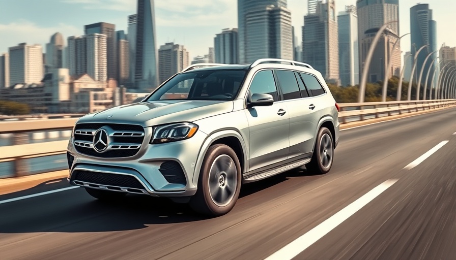 2025 Mercedes-Benz GLS SUV on urban highway, modern and luxurious.