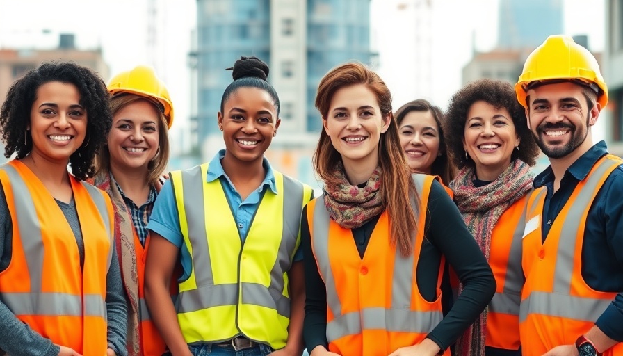 Diverse construction team reducing turnover at work site.