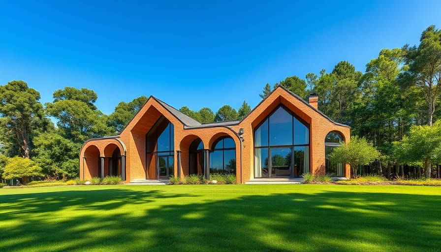 Vault House architecture with arched design and lush lawn