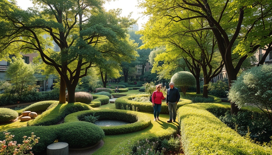 Urban garden showcasing biodiversity initiatives with people enjoying nature.
