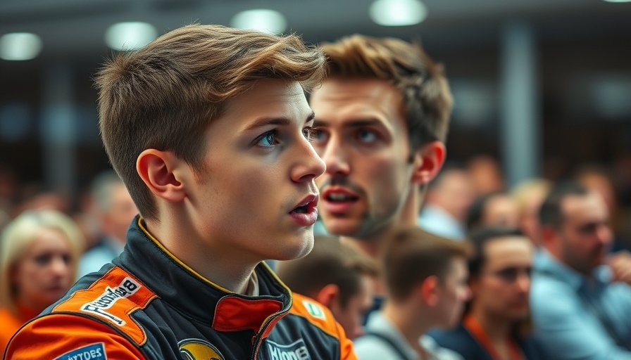 Formula 1 driver speaking at a conference.
