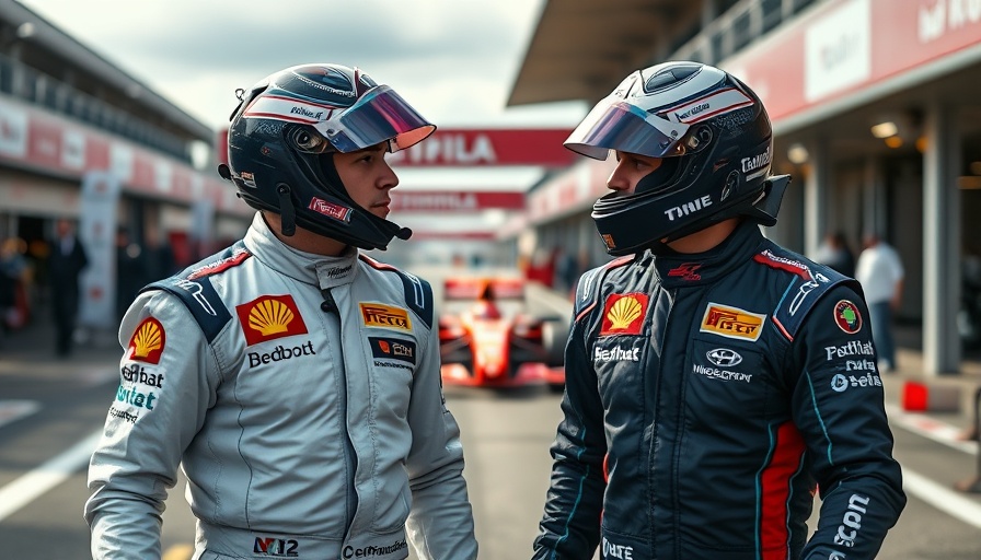 Two drivers at Formula One track discussing the Cadillac Formula One driver market.