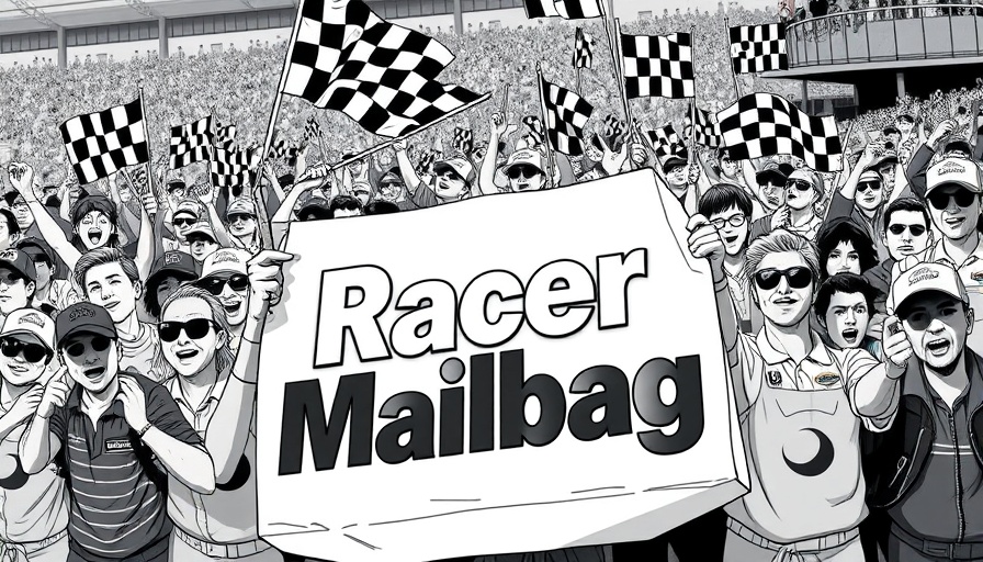 Racing crowd illustration with Racer Mailbag logo, IndyCar driver opportunities.