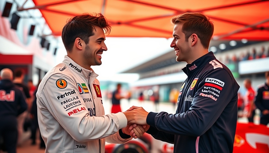 Formula 1 reaction challenge handshake at event stand.