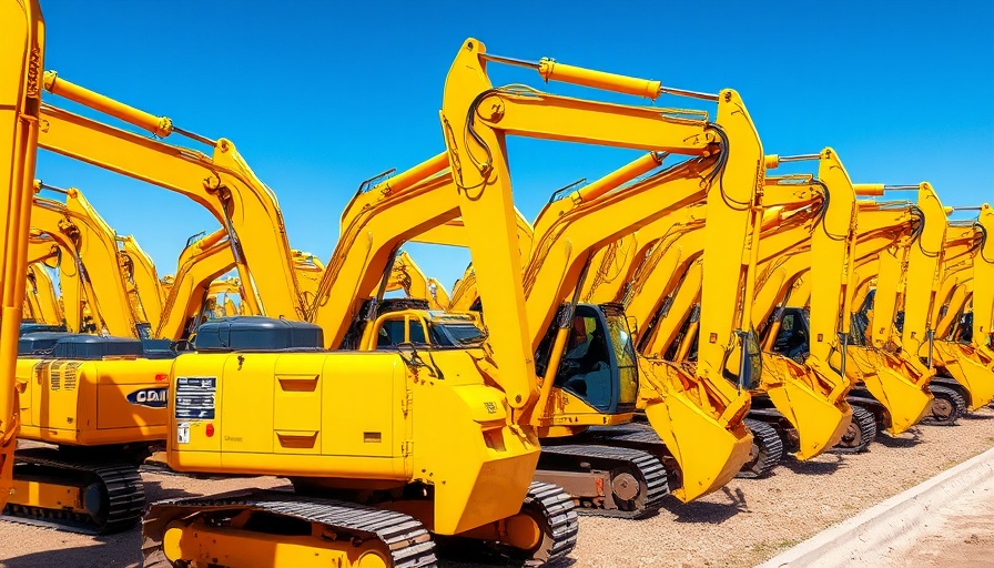 Yellow excavators in a construction fleet management display.