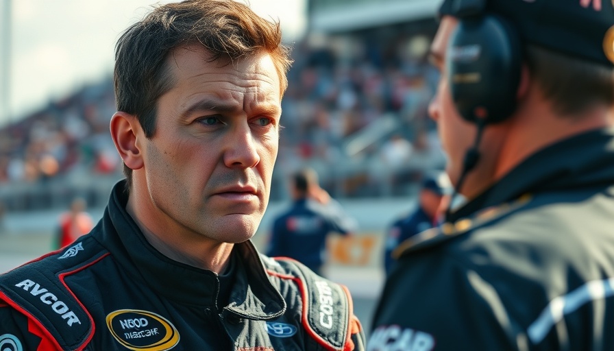 NASCAR driver and crew discussing at race.