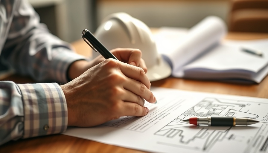 Construction safety culture discussed over documents, hard hat visible.