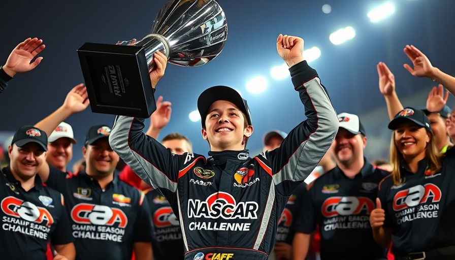 NASCAR in-season challenge winner lifting trophy in celebration
