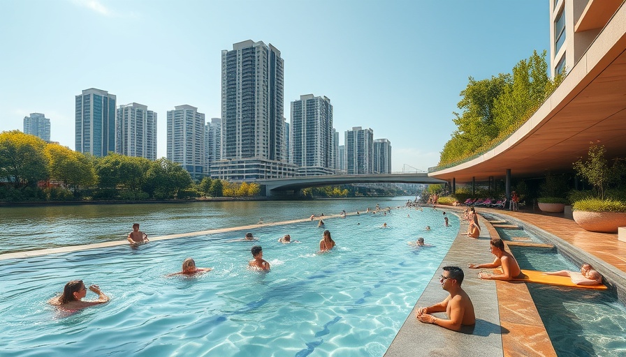 Seine Open-Air Swimming Site with cityscape backdrop.
