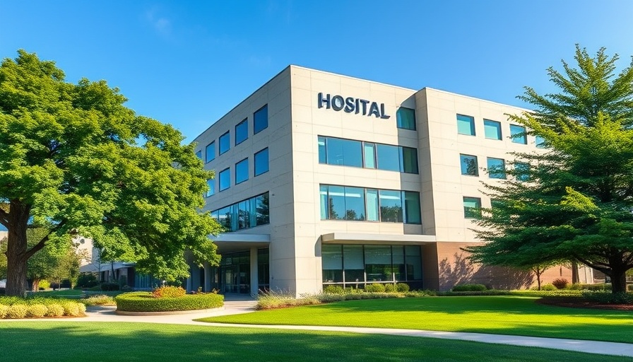 Modern hospital with precast concrete facade in a green landscaped setting, emphasizing EPDs in Precast Concrete Projects.