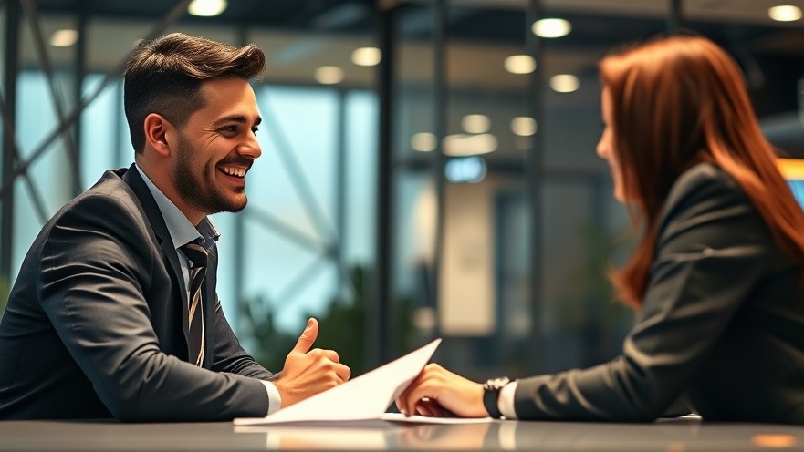 Professional automotive trainer discussing financial security for car repairs in a modern office.