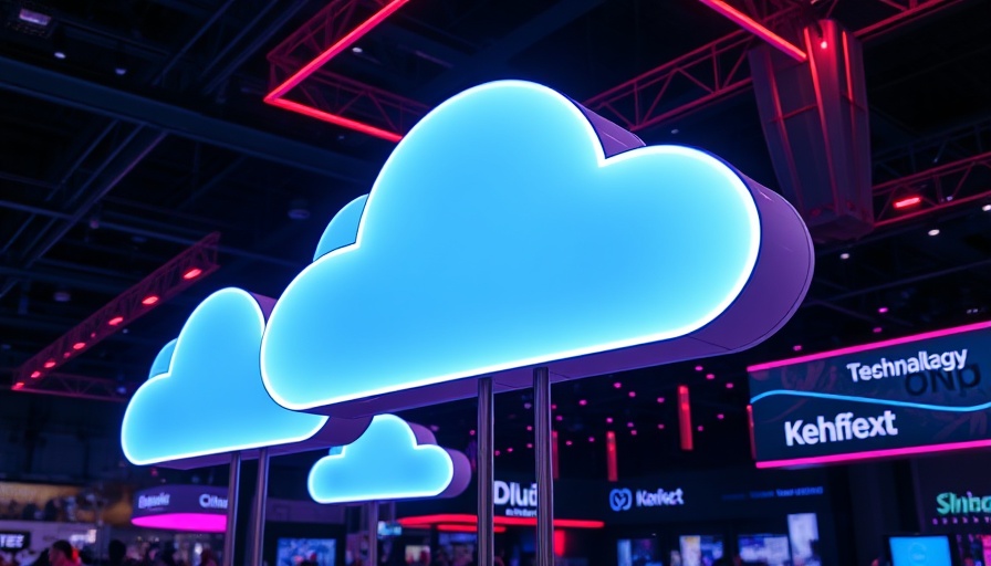 Neo4j AI tech exhibit with illuminated cloud logos.