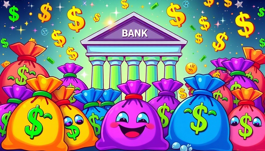 AI disinformation concept with financial symbols in a digital illustration.