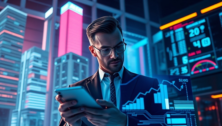Futuristic businessman in virtual reality for AI asset management.