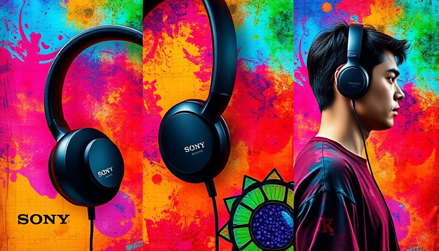 Collage of Sony MDR-M1 headphones on colorful abstract background.