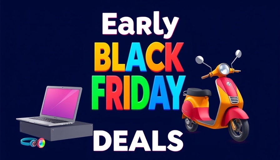 Colorful Black Friday Deals poster with gadgets and text.