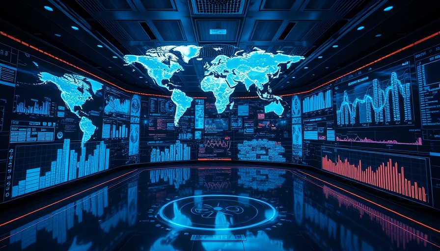 Futuristic room showcasing graph databases and data visualizations.