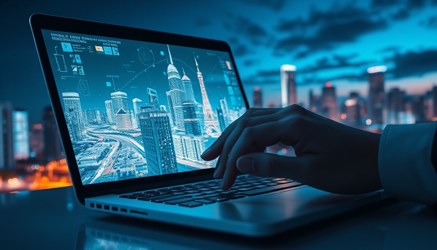 Futuristic cityscape design with real-time analytics hologram.