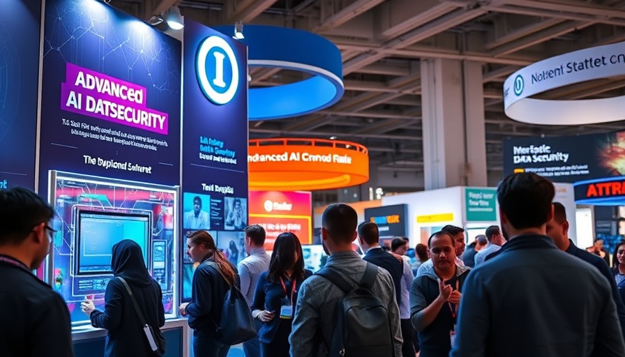 Tech conference booth on AI data security with engaged attendees