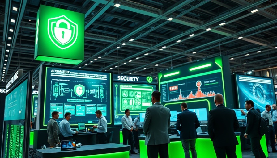 AI data security booth in a tech conference with attendees.