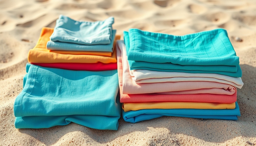 Assorted colored cooling sheets on sand-like background