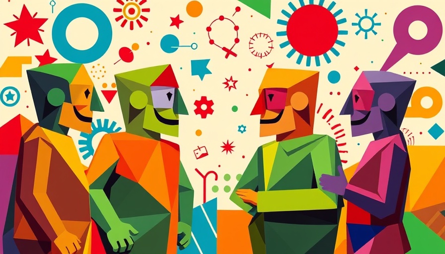 Vibrant AI art protection illustration with geometric figures, pop art style.